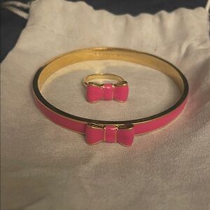 Kate Spade ♠️ Hot Pink and Gold Bangle with Bow and Ring set